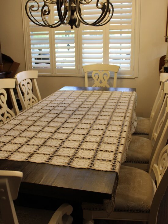 Antique Tablecloth Hand Embroidered granny Squares Linen Crochet Victorian Lace - Picture 2 of 9